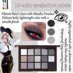 Black Grey Smoky Eyeshadow Palette,15 Colors Matte Shimmer Pigmented Eye Shadow Makeup Palette Set with 3 Eyeshadow Brushes,Glitter Eye Shadow Palette for Daily Halloween Goth Makeup(A) - Image 4