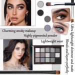 Black Grey Smoky Eyeshadow Palette,15 Colors Matte Shimmer Pigmented Eye Shadow Makeup Palette Set with 3 Eyeshadow Brushes,Glitter Eye Shadow Palette for Daily Halloween Goth Makeup(A) - Image 5