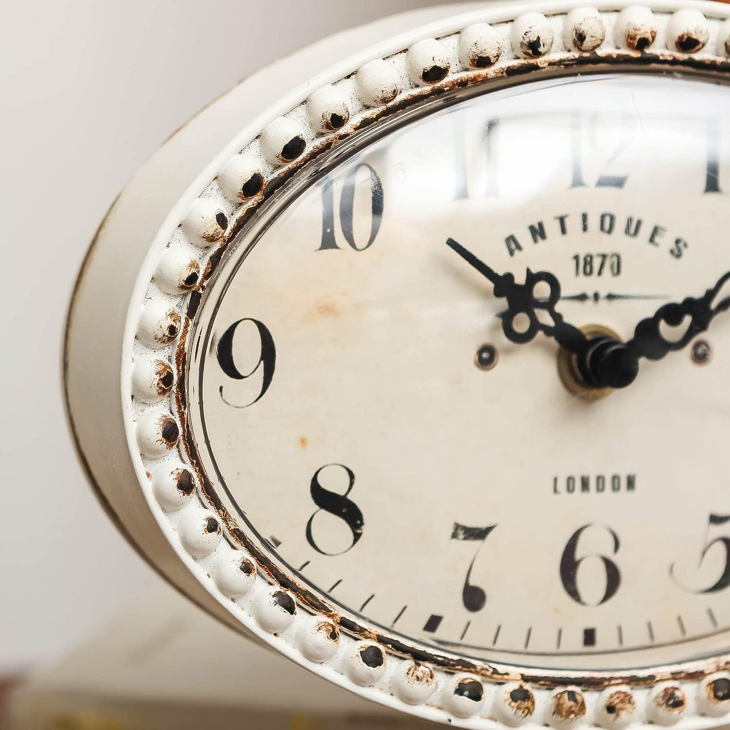 NIKKY HOME Vintage Table Clock with Beads, Silent Shelf Desk Top Clock Battery Operated Antique Design, Chic Home Decor for Fireplace Mantel, Desktop, Countertop, White - Image 6