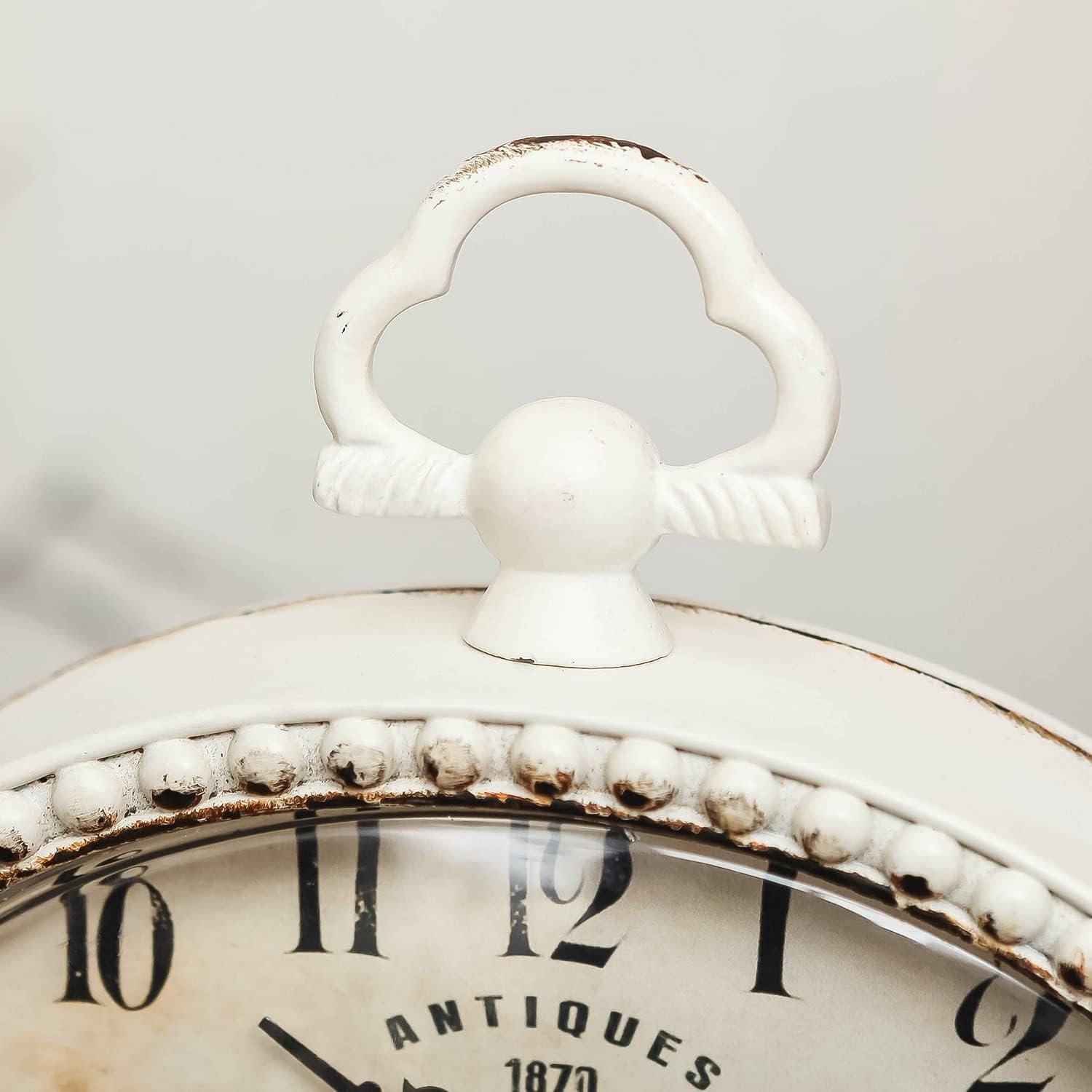 NIKKY HOME Vintage Table Clock with Beads, Silent Shelf Desk Top Clock Battery Operated Antique Design, Chic Home Decor for Fireplace Mantel, Desktop, Countertop, White - Image 9
