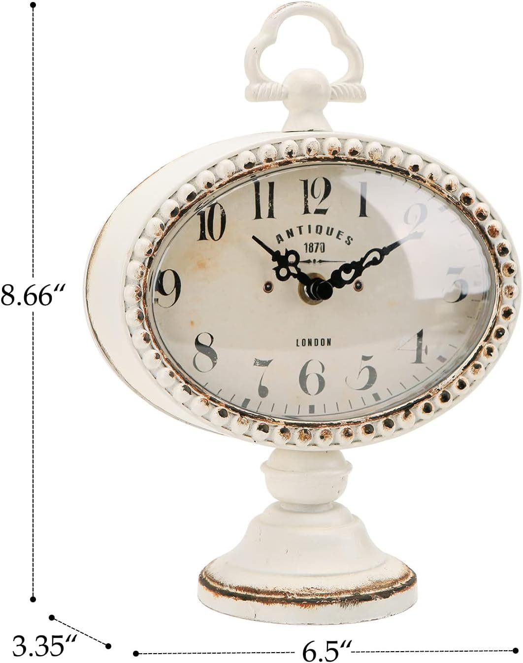 NIKKY HOME Vintage Table Clock with Beads, Silent Shelf Desk Top Clock Battery Operated Antique Design, Chic Home Decor for Fireplace Mantel, Desktop, Countertop, White - Image 10