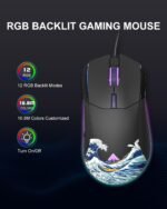 COSTOM Womier USB Wired Gaming Mouse for PC Computer Windows Mac Laptop, Lightweight Silent RGB Backlit Mouse with Adjustable 12000DPI/7 Programmable Side Buttons,Black Kanagawa Theme-G705 V2 - Image 3