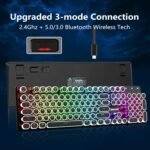 Redragon Wireless Typewriter Style Mechanical Gaming Keyboard, Bluetooth/2.4Ghz/Wired, RGB Backlit, Rechargeable, Blue Switch - Clicky, Metal Panel, Round Keycaps, Black - Image 4