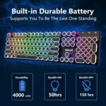 Redragon Wireless Typewriter Style Mechanical Gaming Keyboard, Bluetooth/2.4Ghz/Wired, RGB Backlit, Rechargeable, Blue Switch - Clicky, Metal Panel, Round Keycaps, Black - Image 6