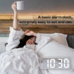 Small Digital Alarm Clock, Mirror Surface LED Electronic Clocks with Large Display, Adjustable Brightness and Snooze Model for Bedroom, Desk, Office, White Digit - Image 6