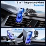 3-in-1 Car Phone Holder [122+LBS Strongest Suction & Stable Clamp Arm] 360° Adjustable Car Phone Mount, Cell Phone Holders for Your Car for Dashboard Vent, All Smartphones & Car Models - Image 3