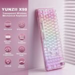 YUNZII X98 QMK/VIA Wireless Mechanical Gaming Keyboard with Knob,Tri-Mode BT5.0/USB-C/2.4GHz Hot Swappable Keyboard,Pre-lubed Switches Gasket Mount RGB Backlit for Wins/Mac (Pink, Snow Switch) - Image 3