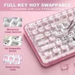 YUNZII X98 QMK/VIA Wireless Mechanical Gaming Keyboard with Knob,Tri-Mode BT5.0/USB-C/2.4GHz Hot Swappable Keyboard,Pre-lubed Switches Gasket Mount RGB Backlit for Wins/Mac (Pink, Snow Switch) - Image 4