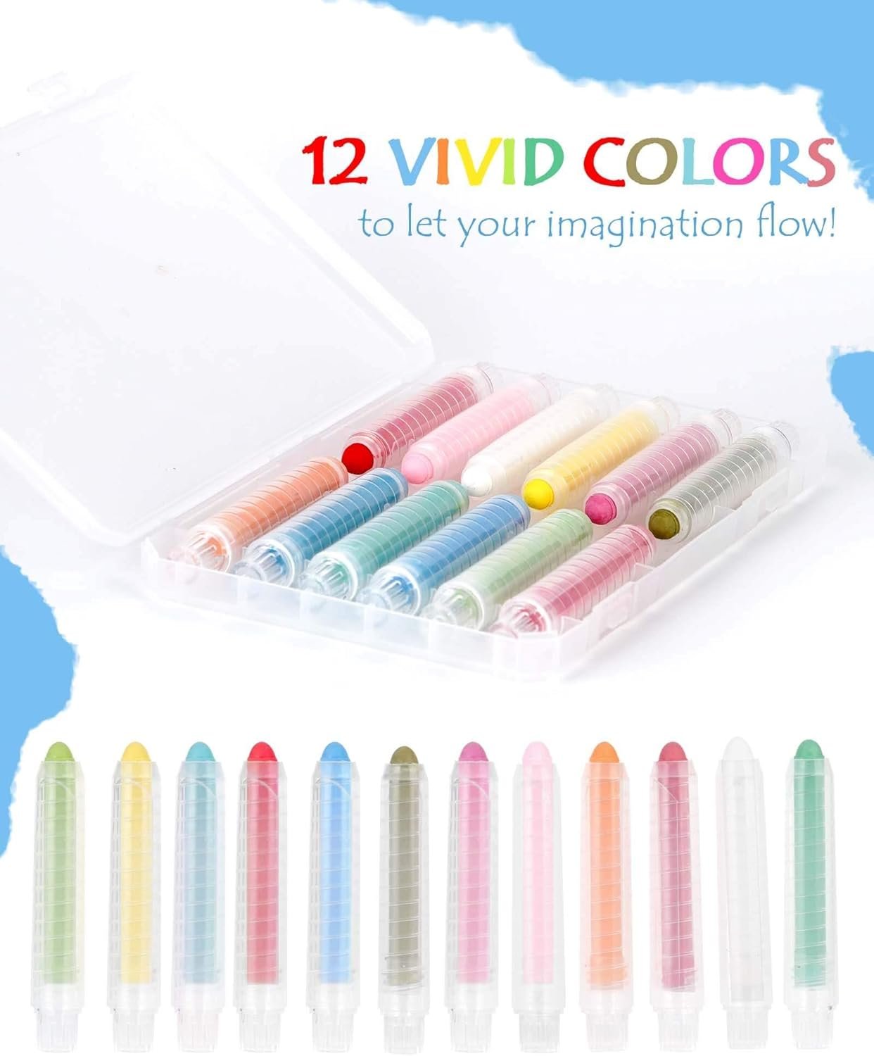 NewFamily Dustless Chalk for Kids, Colored Sidewalk Chalk With Holder,Non-Toxic Washable Toddlers Chalks Drawing Writing for Outdoor Art Play,Blackboard(12 Pcs) - Image 4