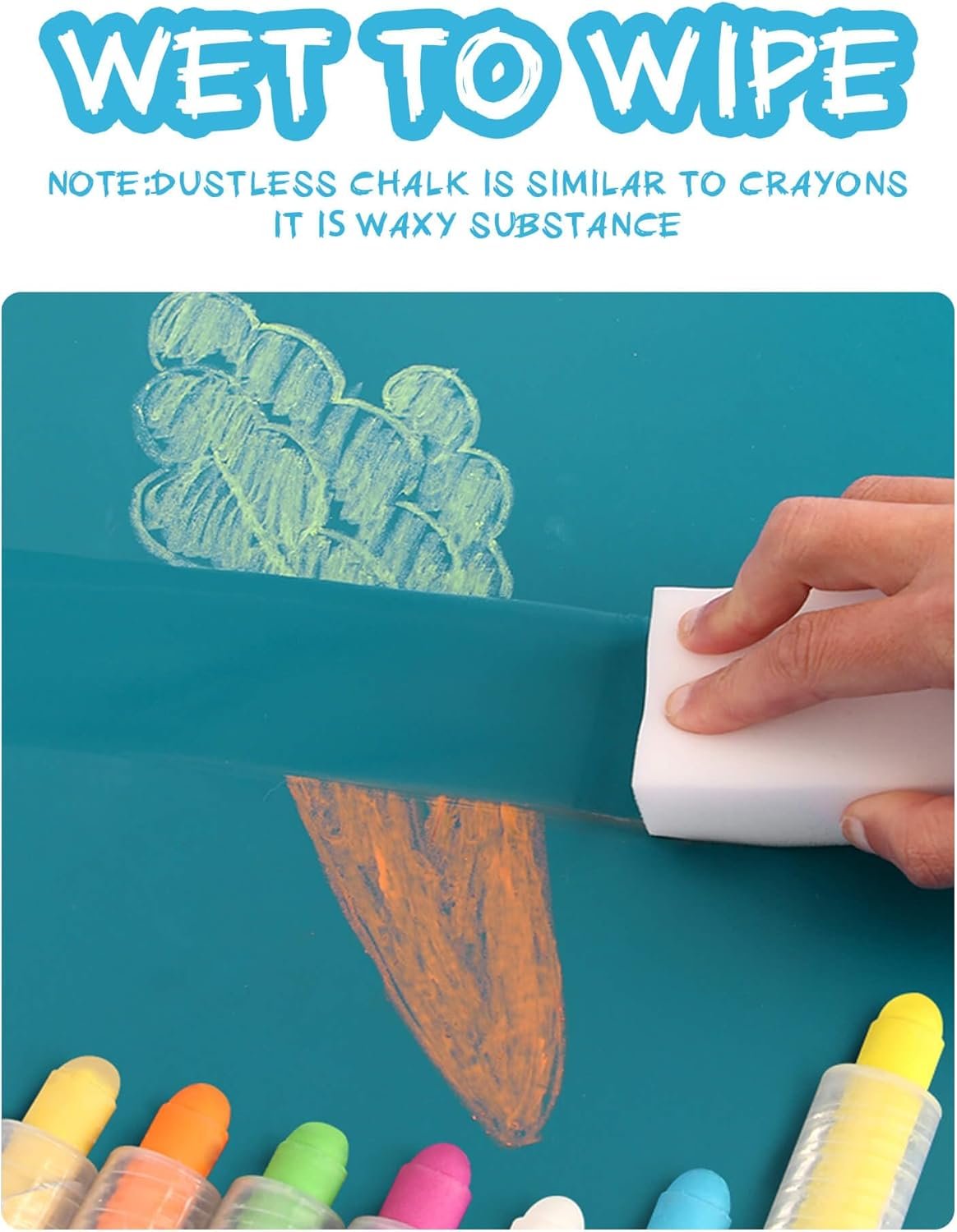 NewFamily Dustless Chalk for Kids, Colored Sidewalk Chalk With Holder,Non-Toxic Washable Toddlers Chalks Drawing Writing for Outdoor Art Play,Blackboard(12 Pcs) - Image 6