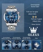 OLEVS Watches for Men with Date Luxury Big Face Waterproof Mens Wristwatch Analog Dress Two Tone Stainless Steel Man Watch Luminous Relojes De Hombre Calendar(Green/Blue/Black Dial - Image 4