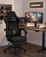 Dowinx Gaming Chair Breathable Fabric Game Chair with Gel Pad and Storage Bag, Comfortable Gamer Chair with Pocket Spring Cushion, Ergonomic Computer Chair with Footrest, Black - Image 3