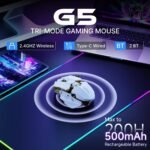 EWEADN G5 Wireless Gaming mouse, 12800 Adjustable DPI Ergonomic Mouse with 6 RGB Backlit Modes, Rapid Fire Key, 9 Programmable Macro Buttons, Rechargeable Bluetooth Mouse for PC/Mac/Laptop - White - Image 3