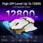 EWEADN G5 Wireless Gaming mouse, 12800 Adjustable DPI Ergonomic Mouse with 6 RGB Backlit Modes, Rapid Fire Key, 9 Programmable Macro Buttons, Rechargeable Bluetooth Mouse for PC/Mac/Laptop - White - Image 5