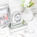 Mirror Glass Desk Table Clock with Diamond Inlay, 5.1 inches in Height, Morning Call for Desk Fireplace Living Room Home Sparkle Twinkle Bling Decor - Image 3