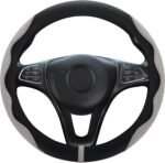 HighnessHwoo Luxury Suede Steering Wheel Cover for Cars, Soft Leather Padded Wheels Cover for Sedan, SUV, Thin Car Handle Cover, Universal Fit, Anti Slip, 14.75-15.15in, Gray - Image 4