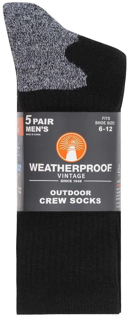 Weatherproof Vintage Men's Outdoor Wool Blend Crew Socks, 6-12 Shoe Size, 5 Pairs - Image 3
