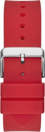 Guess Mens Casual Multifunction 43mm Watch – Black Polycarbonate Case with Black Skeleton Dial & Red Silicone Strap - Image 4