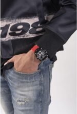 Guess Mens Casual Multifunction 43mm Watch – Black Polycarbonate Case with Black Skeleton Dial & Red Silicone Strap - Image 5