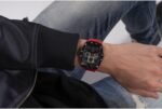 Guess Mens Casual Multifunction 43mm Watch – Black Polycarbonate Case with Black Skeleton Dial & Red Silicone Strap - Image 6