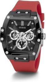 Guess Mens Casual Multifunction 43mm Watch – Black Polycarbonate Case with Black Skeleton Dial & Red Silicone Strap - Image 8