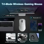 R1 SE+ Wireless Gaming Mouse, 18000 DPI, High-Precision PAW3395 SE Sensor,55g Lightweight,Tri-Mode 2.4G/BT5.0/USB-C Gaming Mouse, Programmable Ergonomic Mice Suitable for Laptops/PC/Mac (White) - Image 5