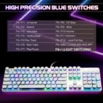 YSCP Typewriter Style Mechanical Gaming Keyboard RGB Backlit Wired with Blue Switch Retro Round Keycap 104 Keys Keyboard (R-White) - Image 3