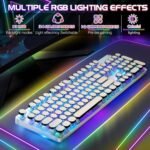 YSCP Typewriter Style Mechanical Gaming Keyboard RGB Backlit Wired with Blue Switch Retro Round Keycap 104 Keys Keyboard (R-White) - Image 4