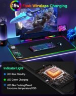 4-in-1 RGB Gaming Mouse Pad with Wireless Charging & Phone Stand, 31.5"x15.8" Large, 24 Light Effects, Non-Slip Base, Waterproof Ultra-Smooth Surface, with Adatper - Image 5