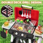Kids Play Kitchen Toys, Kids BBQ Grill Playset with Smoke Sound Light, 2-Layer Barbecue Toy with Wheels, Outdoor Play Food Toys Cooking Set for Toddlers 3-5, Birthday for Boys Girls - Image 3