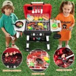 Kids Play Kitchen Toys, Kids BBQ Grill Playset with Smoke Sound Light, 2-Layer Barbecue Toy with Wheels, Outdoor Play Food Toys Cooking Set for Toddlers 3-5, Birthday for Boys Girls - Image 6