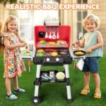 Kids Play Kitchen Toys, Kids BBQ Grill Playset with Smoke Sound Light, 2-Layer Barbecue Toy with Wheels, Outdoor Play Food Toys Cooking Set for Toddlers 3-5, Birthday for Boys Girls - Image 7