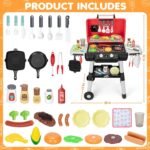Kids Play Kitchen Toys, Kids BBQ Grill Playset with Smoke Sound Light, 2-Layer Barbecue Toy with Wheels, Outdoor Play Food Toys Cooking Set for Toddlers 3-5, Birthday for Boys Girls - Image 8