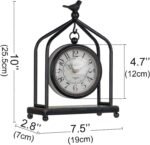 SOFFEE DESIGN 7.5'' x 10'' Mantel Clock Iron Tower Frame, Creative Bird Ornament Tabletop Clock, Silent Clock with Hollow Carved Back Cover for Home Decor, Black - Image 6