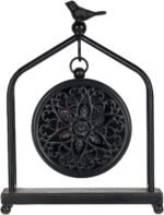SOFFEE DESIGN 7.5'' x 10'' Mantel Clock Iron Tower Frame, Creative Bird Ornament Tabletop Clock, Silent Clock with Hollow Carved Back Cover for Home Decor, Black - Image 7