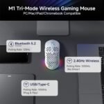 DIERYA M1 Wireless Gaming Mouse, 24000DPI, 180Hrs Battery, 16.8M RGB, 6 Programmable Buttons, Lightweight, Tri-Mode (2.4G/BT5.2/USB-C) for PC/Mac/Laptop - White - Image 4