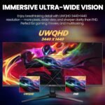 CRUA 34'' Gaming Monitor 165Hz/144Hz, UWQHD 3440x1440P IPS Ultrawide Screen Computer Monitors with Built-in Speakers, Supports FreeSync, 120% sRGB, PIP/PBP, HDMI2.0 & DP1.4, Wall Mount&Tilt Adjustable - Image 5