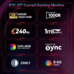 KTC 27 Inch 240Hz Curved Gaming Monitor, 2K QHD 2560x1440P Computer Monitor with 1000R, 2500:1 Contrast, Adaptive Sync, DP 1.4, HDMI 2.0, VESA, Tiltable, H27S25E - Image 8