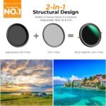 K&F CONCEPT 82mm Variable Fader ND2-32 ND Filter and CPL Circular Polarizing Lens Filter in 1 for Camera Lens Waterproof Neutral Density Polarizer Filter (Nano-D Series) - Image 3