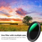 K&F CONCEPT 82mm Variable Fader ND2-32 ND Filter and CPL Circular Polarizing Lens Filter in 1 for Camera Lens Waterproof Neutral Density Polarizer Filter (Nano-D Series) - Image 4