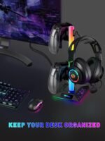 V VCOM RGB Gaming Headphones Stand with 2 USB Ports Headset Stand with 10 Light Modes and Non-Slip Rubber, Suitable for All Earphone Accessories, Best Gift for Husband, Kids, Boyfriend - Image 4
