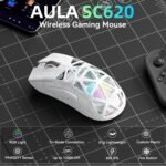 Aula SC620 Wireless Gaming Mouse, Tri-Mode 2.4GHz/USB-C/BT5.3 Computer Mouse with 12000 DPI, Programmable Macro Gamer Mouse with Rapid Fire Key, RGB Light Gaming Mice for PC/Laptop/Mac (Line White) - Image 3