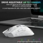 Aula SC620 Wireless Gaming Mouse, Tri-Mode 2.4GHz/USB-C/BT5.3 Computer Mouse with 12000 DPI, Programmable Macro Gamer Mouse with Rapid Fire Key, RGB Light Gaming Mice for PC/Laptop/Mac (Line White) - Image 5