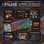 RK ROYAL KLUDGE 75% HE Mechanical Gaming Keyboard Wired Hall Effect Magnetic Compact Keyboard with Rapid Trigger 8000Hz Polling Rate Hot Swappable PCB RGB Backlit PBT Keycaps Volume Knob - Image 3