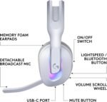 Logitech G522 Lightspeed Wireless Gaming Headset, Full-Band Mic, Advanced Audio, Tri-Connect (Lightspeed, Bluetooth, USB A to C), LIGHTSYNC RGB, for PC & Nintendo Switch/Switch 2 - White - Image 9
