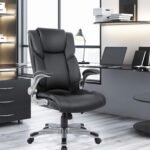 COLAMY High Back Executive Office Chair - Padded Leather Ergonomic Computer Desk Chair with Inflatable Lumbar Support & Flip-Up Arms, Adjustable Tilt Lock Swivel Task Chair for Home Office, Black - Image 3