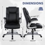 COLAMY High Back Executive Office Chair - Padded Leather Ergonomic Computer Desk Chair with Inflatable Lumbar Support & Flip-Up Arms, Adjustable Tilt Lock Swivel Task Chair for Home Office, Black - Image 4