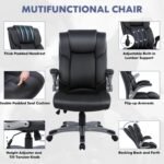 COLAMY High Back Executive Office Chair - Padded Leather Ergonomic Computer Desk Chair with Inflatable Lumbar Support & Flip-Up Arms, Adjustable Tilt Lock Swivel Task Chair for Home Office, Black - Image 6