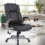COLAMY High Back Executive Office Chair - Padded Leather Ergonomic Computer Desk Chair with Inflatable Lumbar Support & Flip-Up Arms, Adjustable Tilt Lock Swivel Task Chair for Home Office, Black - Image 8