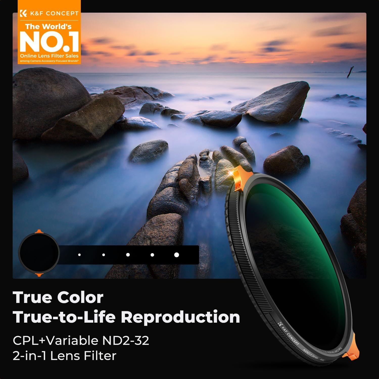 K&F CONCEPT 82mm True Color Variable Fader ND2-32 ND Filter and CPL Circular Polarizing Lens Filter in 1 for Camera Lens Neutral Density Polarizer Filter (Nano-X Series) - Image 3